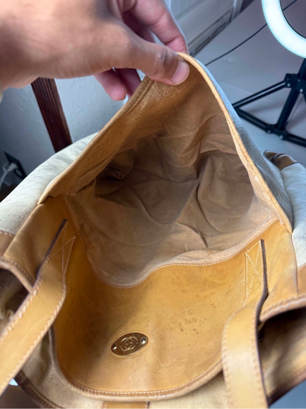 Vintage GUCCI MicroGuccissima
Tote Shoulder Bag Leather
Handles Coated Canvas - Picture 9 of 13